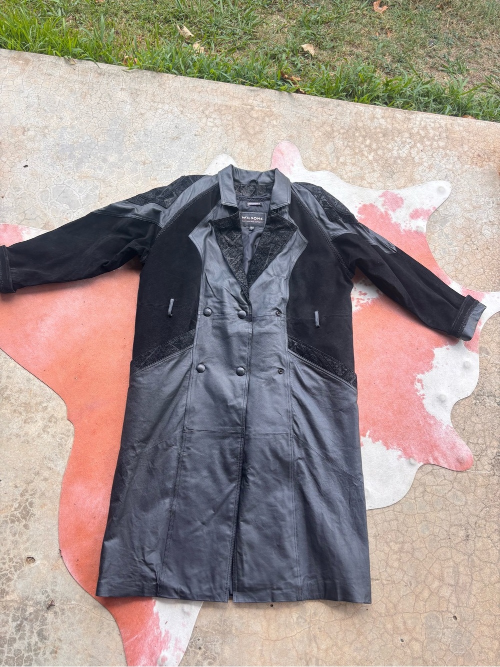 Vintage 80s Wilsons Leather and suede Black trench coat